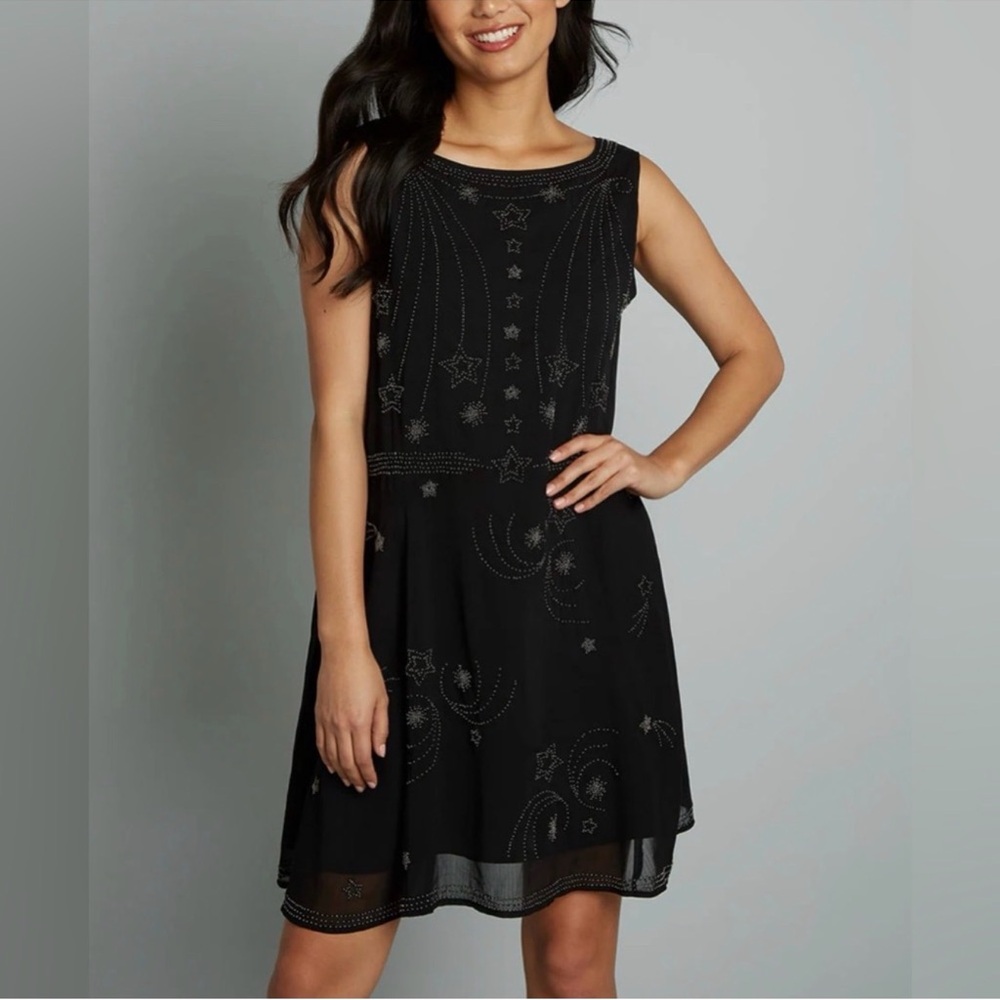 Modcloth Starry Night Black Mini Dress